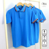 [Free Ship - Hàng Loại Đẹp] Áo Phông PoLo Nam Nữ Vải Cotton, Áo Công Sở Màu Xanh Ya Phối Viền 3 Sọc Sang Trọng