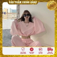 (FREE SHIP HOÀN XU) Set đồ Áo Croptop dây rút và quần Jogger - Chất nỉ tổ ong chuẩn mẫu, Form rộng Bộ thể thao năng động