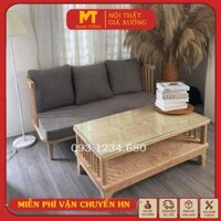 FREE SHIP KHU VỰC HÀ NỘI Bộ Ghế sofa nan gỗ siêu đẹp gỗ sồi trắng, đệm nỉ chất lượng cao trang trí phòng khách