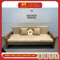 FREE SHIP KHU VỰC HÀ NỘI Bộ Ghế sofa nan gỗ, tay bo tròn sang trọng gỗ sồi trắng, đệm nỉ chất lượng cao