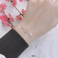 Free ship lắc tay cỏ 4 lá rỗng tim bạc ta