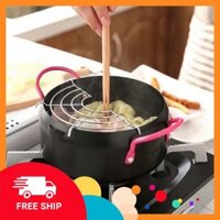 [FREE SHIP] Nồi chiên lọc dầu xuất Nhật sâu lòng 18 cm tặng kèm 1 vỉ gác ráo dầu