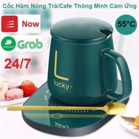 [💗FREE SHIP - Quà Tặng💗] Cốc Hâm Nước Lucky, Cốc Giữ Nhiệt Đế Điện Cảm Ứng - Thìa Mạ Vàng - Tặng Túi Đựng