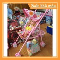 [FREE SHIP - SALE SHOCK] XE ĐẨY BÚP BÊ DỄ THƯƠNG CHO BÉ - TẶNG KÈM BÚP BÊ - BỈM - BÌNH SỮA - BÔ - CUTE