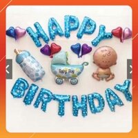 [FREE-SHIP] SET BÓNG SINH NHẬT CHO BÉ HÌNH XE NÔI EM BÉ BÌNH SỮA MÀU XANH/HỒNG (HAPPYBIRTHDAY)