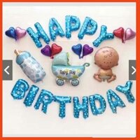 [FREE-SHIP] SET BÓNG SINH NHẬT CHO BÉ HÌNH XE NÔI EM BÉ BÌNH SỮA MÀU XANH/HỒNG (HAPPYBIRTHDAY)