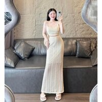 {FREE SHIP}  Set váy nữ chất ren áo croptop 2 dây cột dây đang chéo sau lưng kèm chân váy suôn dáng dài cực sang chảnh