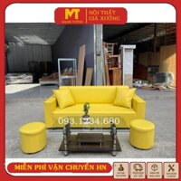 [FREE SHIP TẠI HÀ NỘI] sofa văng tay vuông bọc nỉ da tặng kèm gối decor cho phòng khách, Spa, phòng ngủ