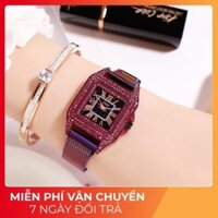 Free ship - Thời trang cao cấp Đồng hồ nữ Gedi 71941 dây lưới thép cao cấp mặt vuông đính đá khóa nam châm