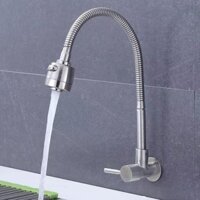 [Free Ship] Vòi rửa chén bát âm tường 1 đường nước lạnh cần mềm chất liệu inox 304 dành cho bồn rửa kép tiện dụng