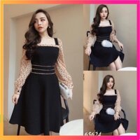 [Free Ship]Đầm Nữ 🌸 Đầm Dài Tay Chấm Bi