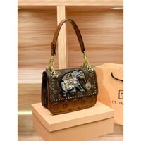 Free shipping & 10% Cash back  Genuine leather women's bag, 2024 new cartoon print small square bag, rivet hand cross-body bag