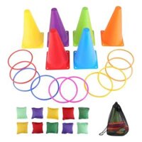 【Free shipping】 27pcs Cone Marker Agility Training Carnival Ring Bean Bag Combination Carry Pouch Toss Game Set Children Adults Party