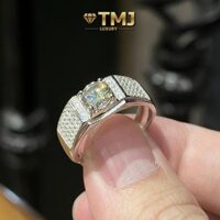 [Free Size] Nhẫn Nam Kim Cương Moissanite viên chủ 6.5mm, Bạc 925 mạ vàng trắng 18k - XJZ075