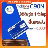 Free Tháng Đầu Sim 4G Mobifone Gói khuyễn mãi C90N được 4GB/ngày (120GB/30 ngày). Miễn phí thêm 1000 phút gọi nội mạng