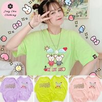 [FREESHIP 2 ÁO] Áo Thun Cotton 4 Chiều Nữ Tay Lỡ Form Rộng Pastel Tím Hồng Xanh Lá Vải Cotton 65/35