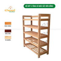 Freeship 47WOOD KỆ DÉP GỖ 5 TẦNG RỘNG 60CM CÓ MÓC SẮT TREO ĐỒ 2 BÊN 47wood