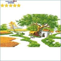 FREESHIP 99K TOÀN QUỐC-Tranh đính đá cao cấp Đồng quê cây đa cổng làng Lavender ABC LV069 - Chưa gắn [100*68cm]