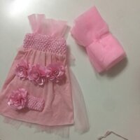 Freeship 99k TQ_Set 150 váy 3 hoa hồng + băng đô