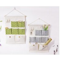 [FreeShip - Ảnh Thật Tự Chụp] Túi Vải Treo Tường 7 Ngăn SEVEN DECOR Chất Liệu Vải Bố Dày Có Hoạt Tiết Kèm Thanh Gỗ