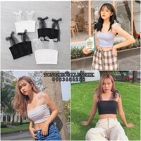 [FREESHIP] ÁO 2 DÂY CROPTOP LƯỚI THẮT NƠ ĐEN TRẮNG BOZIP  - ÁO QUÂY NGỰC BUỘC VAI NƠ REN KIỂU