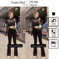 [FREESHIP] Áo body nữ phối lưới xuyên thấu tay dài cổ tròn màu đen form croptop sexy