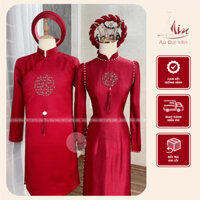 [FREESHIP] Áo dài cô dâu màu đỏ, áo dài cưới, áo dài ăn hỏi vải lụa vân gỗ viền ngọc cao cấp, sang trọng - Áo Dài Min