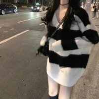 FREESHIP ÁO LEN FORM THỤNG ĐEN TRắng SỌC NGANG qccc