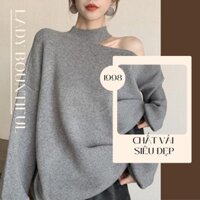 🌸Freeship🌸 Áo Nỉ Nữ Khoét Vai Dài Tay 🦋 Áo Thun Nữ Dáng Trùm Mông Cá Tính 4 Màu 🦋  G0114