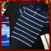 [FreeShip] Áo thun nam ngắn tay cổ bẻ sọc ngang logo người cưỡi ngựa cực chất - A009