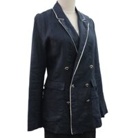 |FREESHIP| Blazer Hàn xanh viền trắng cổ điển, thiết kế cúc bạc sang trọng - Mới 98% - Size M - MÃ B1L0007