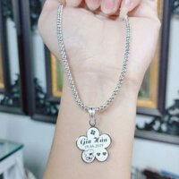 [Freeship] Bộ dây chuyền bi bạc và mặt hoa khắc tên cho bé gái