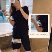 🌸Freeship🌸 Bộ Quần Áo Thể Thao Phối Kẻ Sọc 🦋 Set Áo Phông Quần Đùi Dáng Rộng 2 Màu 🦋  X0115