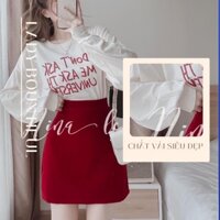 🌸Freeship🌸 Bộ Set Chân Váy Da Cá Áo Thun Dài Tay ASKK MEE Chữ A COVAS Đỏ Kèm Áo Tay Bồng X0110