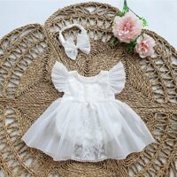 [FreeShip] Body suit công chúa cho bé gái 0-13kg tay cánh tiên xoè to phối ren cách điệu kèm turban