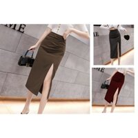 🌼FREESHIP🌼 Chân váy ôm xẻ đùi cao dáng dài che bụng CÓ ẢNH THẬT, Váy Bút Chì Xếp Li Bụng Xẻ Trước có cạp d68cm