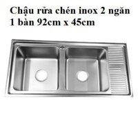 [FREESHIP] Chậu rửa chén inox 2 ngăn 1 bàn 92cm x 45cm