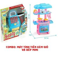 freeship: combo máy tính tiền kèm giỏ và bếp mini kitty
