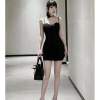 [FREESHIP] Đầm body cổ yếm hoa hồng khoét eo khoe dáng nhún sườn che bụng sẵn mút siêu đẹp