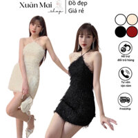 [FREESHIP] Đầm body ôm nữ thiết kế hai dây cột cổ yếm chất lông ánh kim tuyến nhẹ nhiều màu siêu xinh