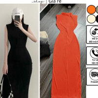 [FREESHIP] Đầm body sát nách có đệm vai khoá kéo thun sóng lạnh nhiều màu siêu đẹp