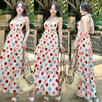 [FreeShip] Đầm maxi đi biển váy dạo biển chấm bi xòe có ảnh thật shop chụp có mút ngực -  Nhà Lỳ Có Maxi