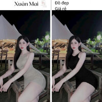 [FREESHIP] Đầm ôm body nữ len cổ hếm màu đỏ đen xẻ đùi chéo dây gợi cảm mặc đi tiệc đi chơi Noel Tết