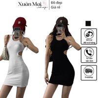 [FREESHIP] Đầm ôm body nữ thiết kế ba lỗ khoét eo hở lưng hai màu đen trắng