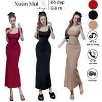 [FREESHIP] Đầm sát nách/ đầm ba lỗ ôm body nữ dáng dài xẻ tà hack dáng chuẩn form chất gân xương cá đẹp