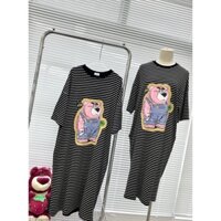[FREESHIP] Đầm suông - váy suông dài bigsize sọc ngang đen trắng hoạ tiết gấu dể thương