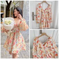 [FREESHIP] Đầm thiên nga hoa cúp ngực cutout nơ lưng tay phồng đi biển du lịch NÀNG CLOSET