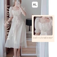 🌸Freeship🌸 Đầm Tiểu Thư Cổ Nhúm Cộc Tay 🦋 Váy Nữ Voan 2 Lớp Dáng Dài 🦋 Q090