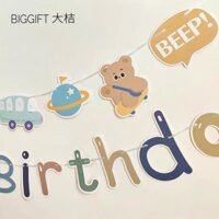 [FREESHIP]  Dây Chữ Giấy Happy Birthday Trang Trí Sinh Nhật Kèm Sticker Xe Hơi Xanh Cho Bé Trai