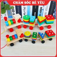 [FREESHIP] Đồ chơi tàu hỏa chở khối gỗ thả hình trụ cho bé